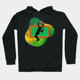 Tennis Player with Tennis Court Background and Wimbledon Colours 6 Hoodie